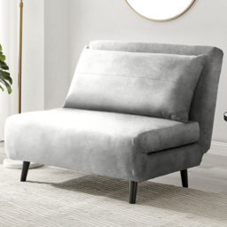 Furniturebox Billie Single Seater Grey Velvet Sofa Bed - thumbnail 1