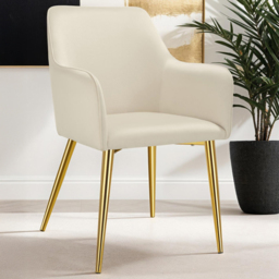 tectake Avane Beige Velvet High Backrest and Armrest Padded Dining Chair Set of 2