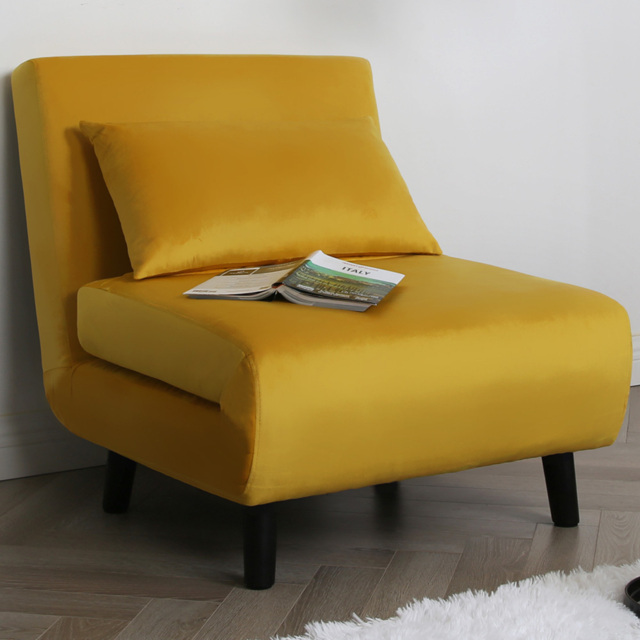 Aurora Single Seater Yellow Velvet Sofa Bed - image 1