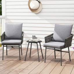 Outsunny Grey 2 Seater Rattan Garden Bistro Set with 4 Cushions