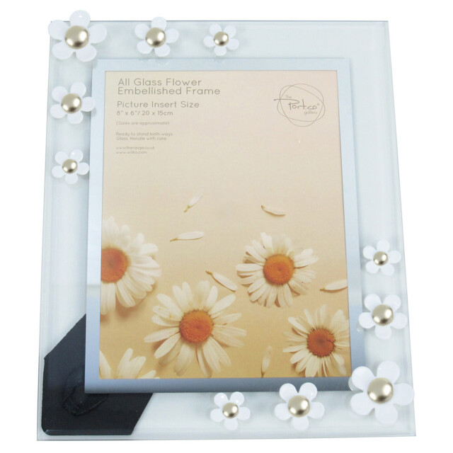 White Glass Flower Embellished Frame 26.5 x 21.5cm - image 1