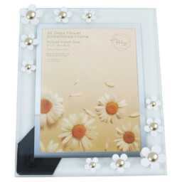 White Glass Flower Embellished Frame 26.5 x 21.5cm