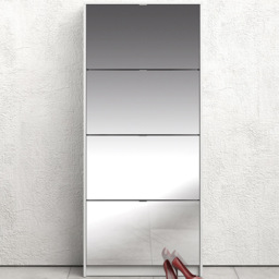 Florence Shoes 4 Flip Door Double Layer White Mirrored Shoe Storage Cabinet