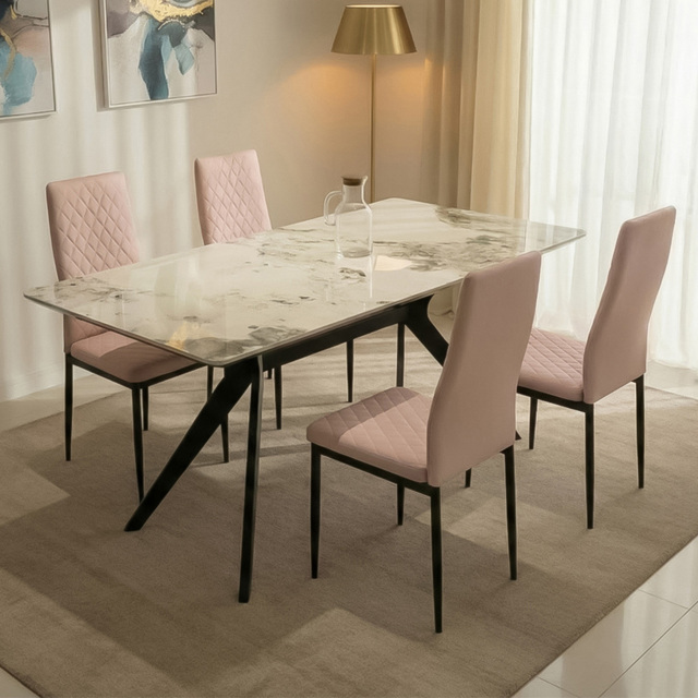 Indoor Living Emily 4 Seater Leather Marble Top Dining Set Champagne - image 1