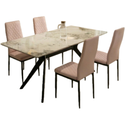 Indoor Living Emily 4 Seater Leather Marble Top Dining Set Champagne - thumbnail 2