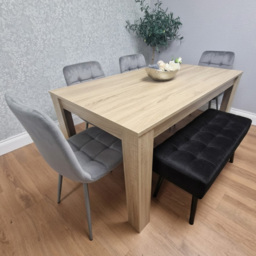 Portland Grey and Black 6 Seater Light Oak Natural Wood Dining Set with Bench