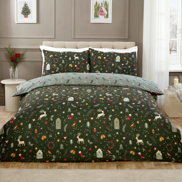 Winter Wishes Duvet Set Green Superking - image 1