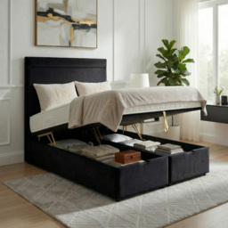 DS Living Majesty Black Double Plush Velvet Ottoman Bed - thumbnail 2