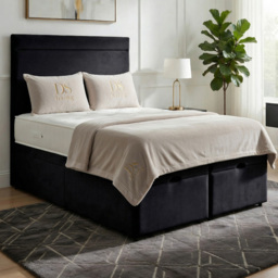 DS Living Majesty Black Double Plush Velvet Ottoman Bed