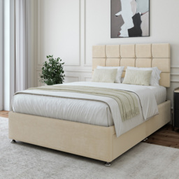 Bedmaster Small Double Cream Naples Velvet 2 Drawer Divan Base with Pearl Headboard