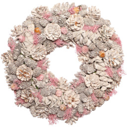Dibor Pink Winter Sparkle Snow Dusted Artificial Christmas Wreath with Pinecones 39cm