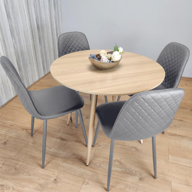 Kosy Koala 4 Seater Leather Wood Effect Round Dining Set Grey - image 1