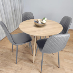 Kosy Koala 4 Seater Leather Wood Effect Round Dining Set Grey