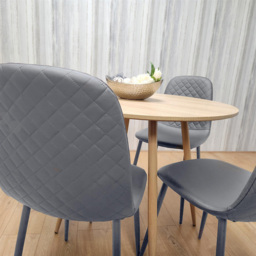 Kosy Koala 4 Seater Leather Wood Effect Round Dining Set Grey - thumbnail 2