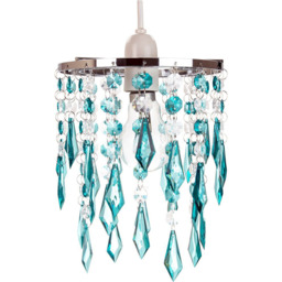 Happy Homewares Waterfall Design Ceiling Pendant Shade with Clear and Teal Acrylic Droplets and Beads