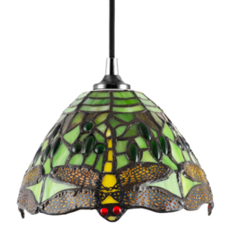 Happy Homewares Green Stained Glass Dragonfly Themed Tiffany Pendant Shade with Beads