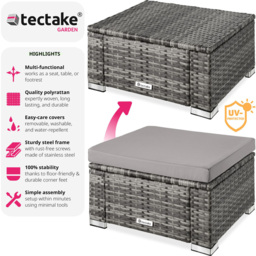 tectake Bitonto Grey UV Resistant Footstool - thumbnail 3