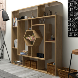 Decorotika Labrina Oak 8 Tier Hexagonal Geometric Bookcase