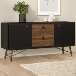Florence Ry 2 Door 2 Drawer Matt Black and Walnut Sideboard