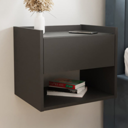 GFW Harmony Single Drawer Anthracite Black Wall Mounted Bedside Table Set of 2 - thumbnail 1