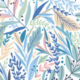 Origin Murals Patterned Leaves Blue Wall Mural - thumbnail 2