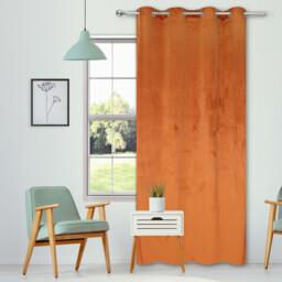 Neptune Velvet Panel Eyelet Curtain Rust 140 x 240cm - thumbnail 1