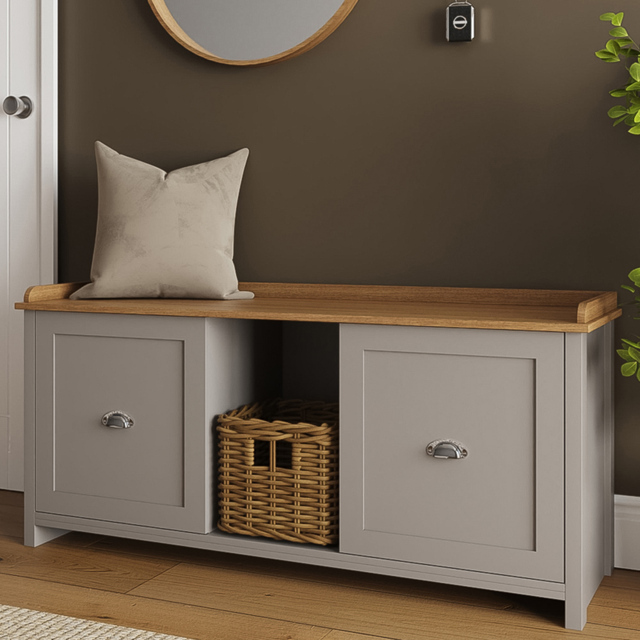 GFW Lancaster Grey and Oak 2 Door Shoe Bench - image 1