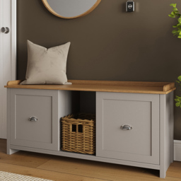 GFW Lancaster Grey and Oak 2 Door Shoe Bench