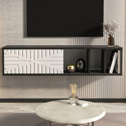 Decorotika 2 Door 2 Shelf Black Marble and White Floating TV Unit