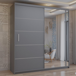 M N Furniture Venece 2 Door Grey Mirrored Sliding Wardrobe 150cm - thumbnail 1