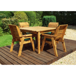 Charles Taylor Solid Wood 4 Seater Square Outdoor Dining Set with Green Cushions - thumbnail 3