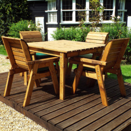 Charles Taylor Solid Wood 4 Seater Square Outdoor Dining Set with Green Cushions - thumbnail 1