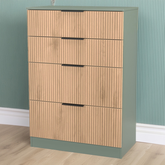 Crowndale Java Slatt Effect and Reed Green 4 Drawer Deep Chest of Drawers - image 1