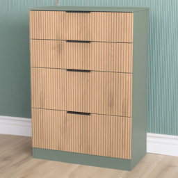 Crowndale Java Slatt Effect and Reed Green 4 Drawer Deep Chest of Drawers