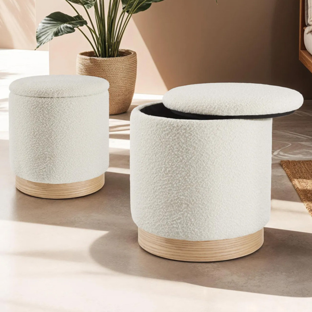 tectake Orchid Padded White Boucle Stools with Storage - image 1