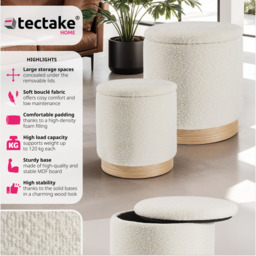 tectake Orchid Padded White Boucle Stools with Storage - thumbnail 3