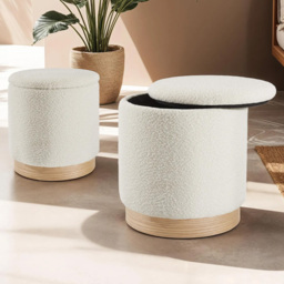 tectake Orchid Padded White Boucle Stools with Storage