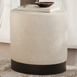 Lara Ivory Boucle and Brushed Gold Small Pouffe