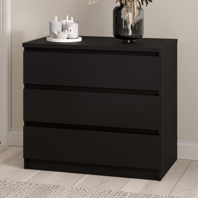 Florence 3 Drawer Matt Black Chest of Drawers - image 1