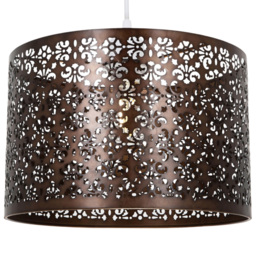 Happy Homewares Matt Bronze Metal Ceiling Pendant Shade with Floral Decoration