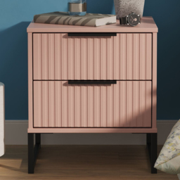 Crowndale Fluted 2 Drawer Kobe Pink Compact Bedside Cabinet Ready Assembled