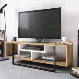 Decorotika Asal Oak and White Black Wide TV Unit
