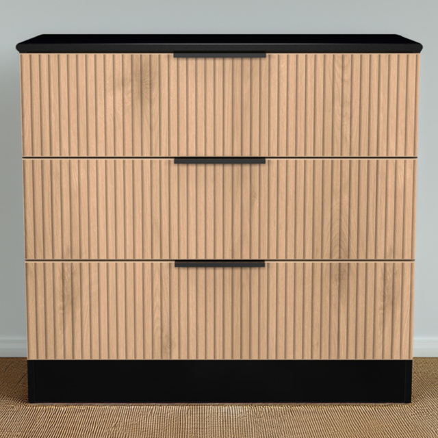 Crowndale Java Slatt Effect and Black 3 Drawer Chest - image 1