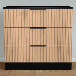 Crowndale Java Slatt Effect and Black 3 Drawer Chest - thumbnail 1