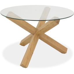 Bentley Designs Turin 4 Seater Light Oak Circular Glass Table - thumbnail 2