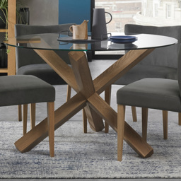 Bentley Designs Turin 4 Seater Light Oak Circular Glass Table - thumbnail 1