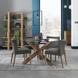 Bentley Designs Turin 4 Seater Light Oak Circular Glass Table - thumbnail 3