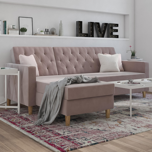 Dorel Home Liberty 3 Seater Pink Sectional Futon with Chaise - image 1