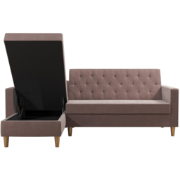 Dorel Home Liberty 3 Seater Pink Sectional Futon with Chaise - thumbnail 4