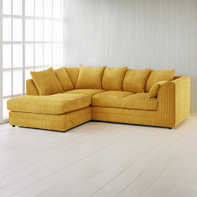 Luxor 3 Seater Mustard Jumbo Cord Left Hand Facing L Shaped Corner Sofa - image 1